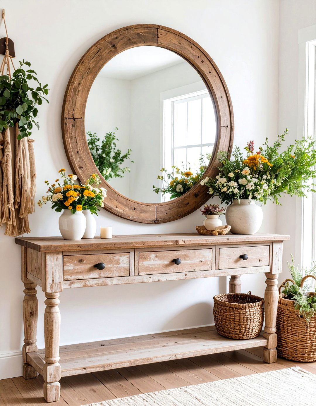Farmhouse Entryway Vintage Mirror with Rustic Frame - 20 Farmhouse Entryway Ideas