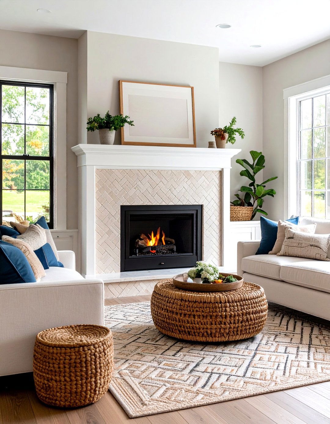 Farmhouse Fireplace Basket Weave Pattern Ceramic Tile - 20 Farmhouse Fireplace Tile Ideas
