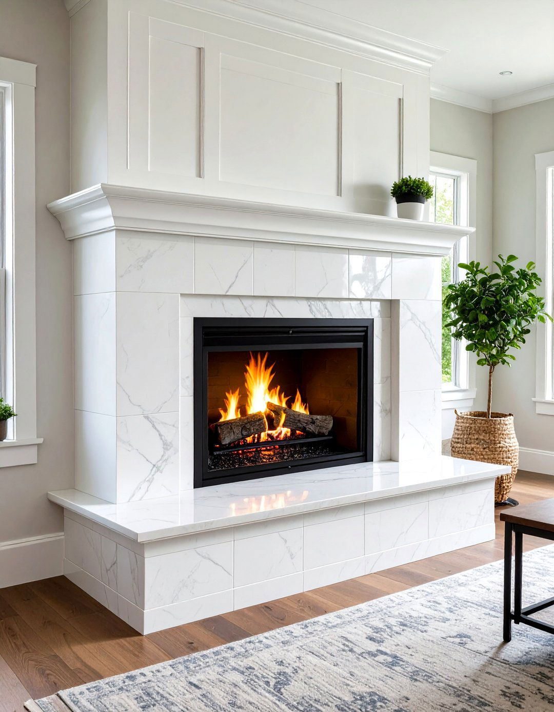 Farmhouse Fireplace Carrara Marble Subway Tile - 20 Farmhouse Fireplace Tile Ideas