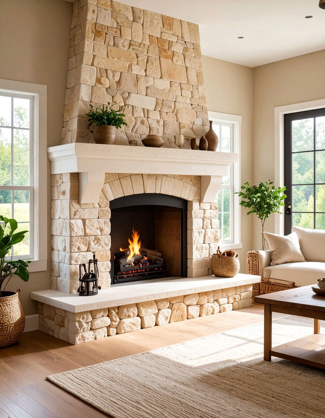 Farmhouse Fireplace Natural Stone Travertine Tile - 20 Farmhouse Fireplace Tile Ideas