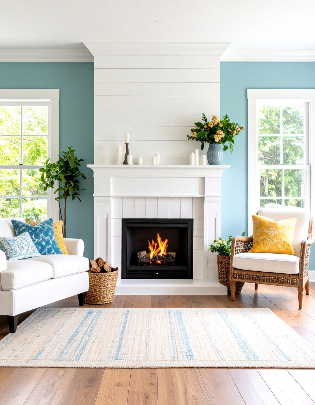 Farmhouse Fireplace Painted Ceramic Shiplap Style Tile - 20 Farmhouse Fireplace Tile Ideas