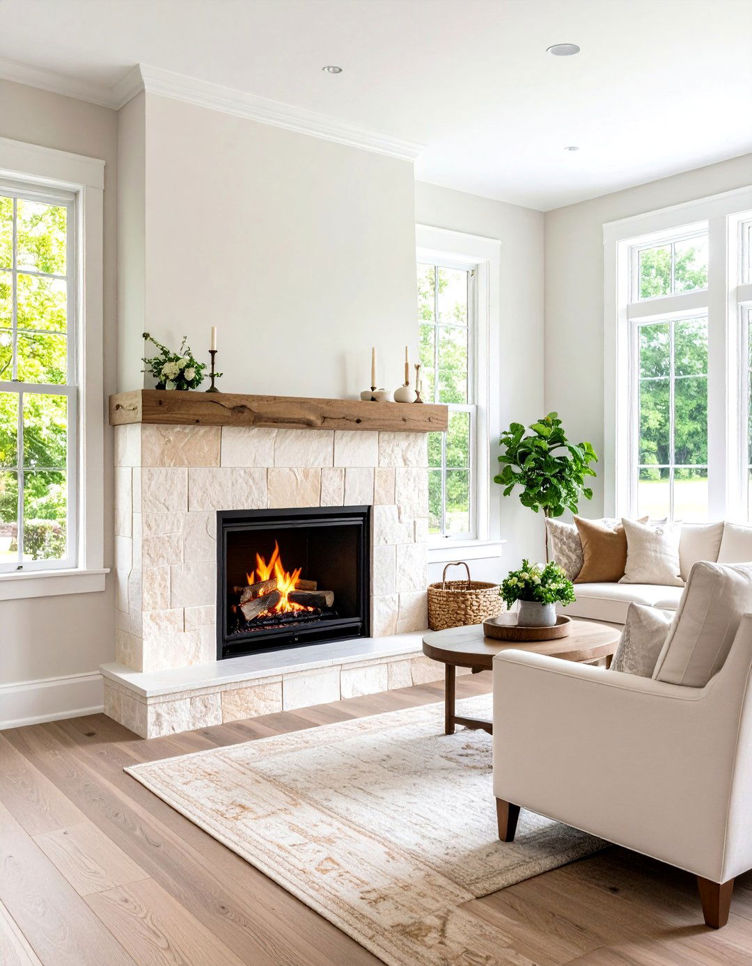 Farmhouse Fireplace Tumbled Marble Tile - 20 Farmhouse Fireplace Tile Ideas