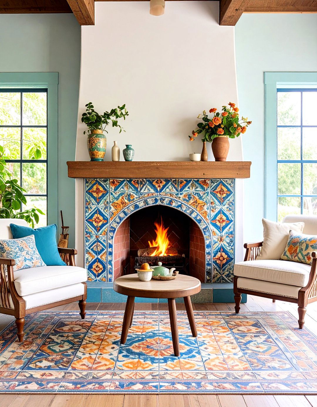 Farmhouse Fireplace Vintage Encaustic Cement Tile - 20 Farmhouse Fireplace Tile Ideas