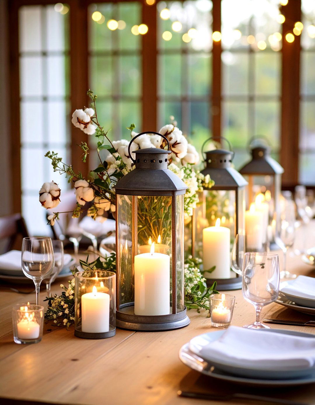 Farmhouse Glass Hurricane Lantern Centerpiece with Galvanized Accents - 20 Lantern Centerpiece Ideas
