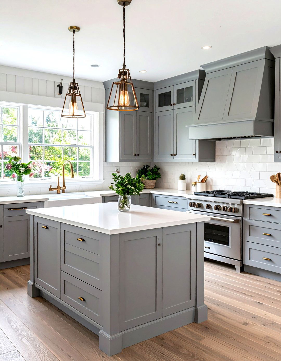 Farmhouse Grey Kitchen with Classic White Apron Sink - 20 Grey and White Kitchen Designs