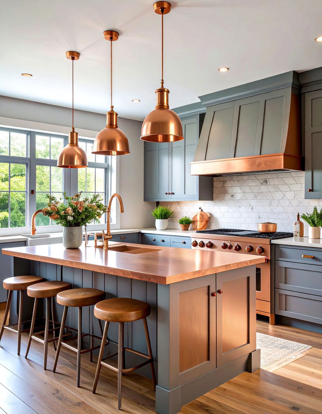 Farmhouse Kitchen Shiplap Island with Copper Elements - 20 Kitchen Shiplap Ideas With Kitchen Island Ideas
