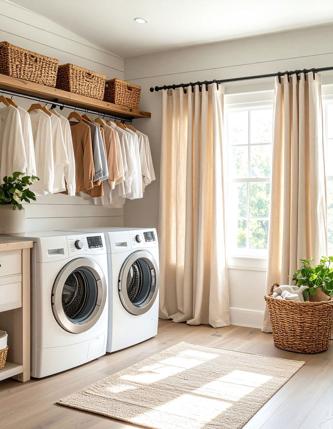 Farmhouse Linen Laundry Room Curtain Style - 20 Laundry Room Curtain Ideas