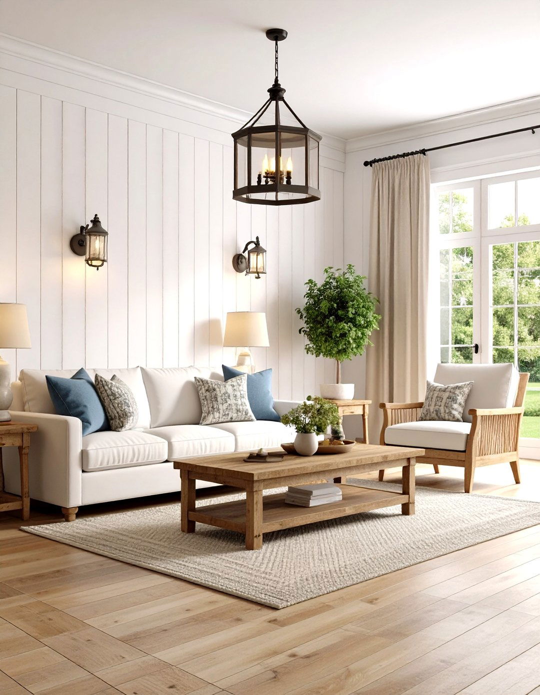 Farmhouse Living Room Wainscoting with Board and Batten - 20 Living Room Wainscoting Ideas