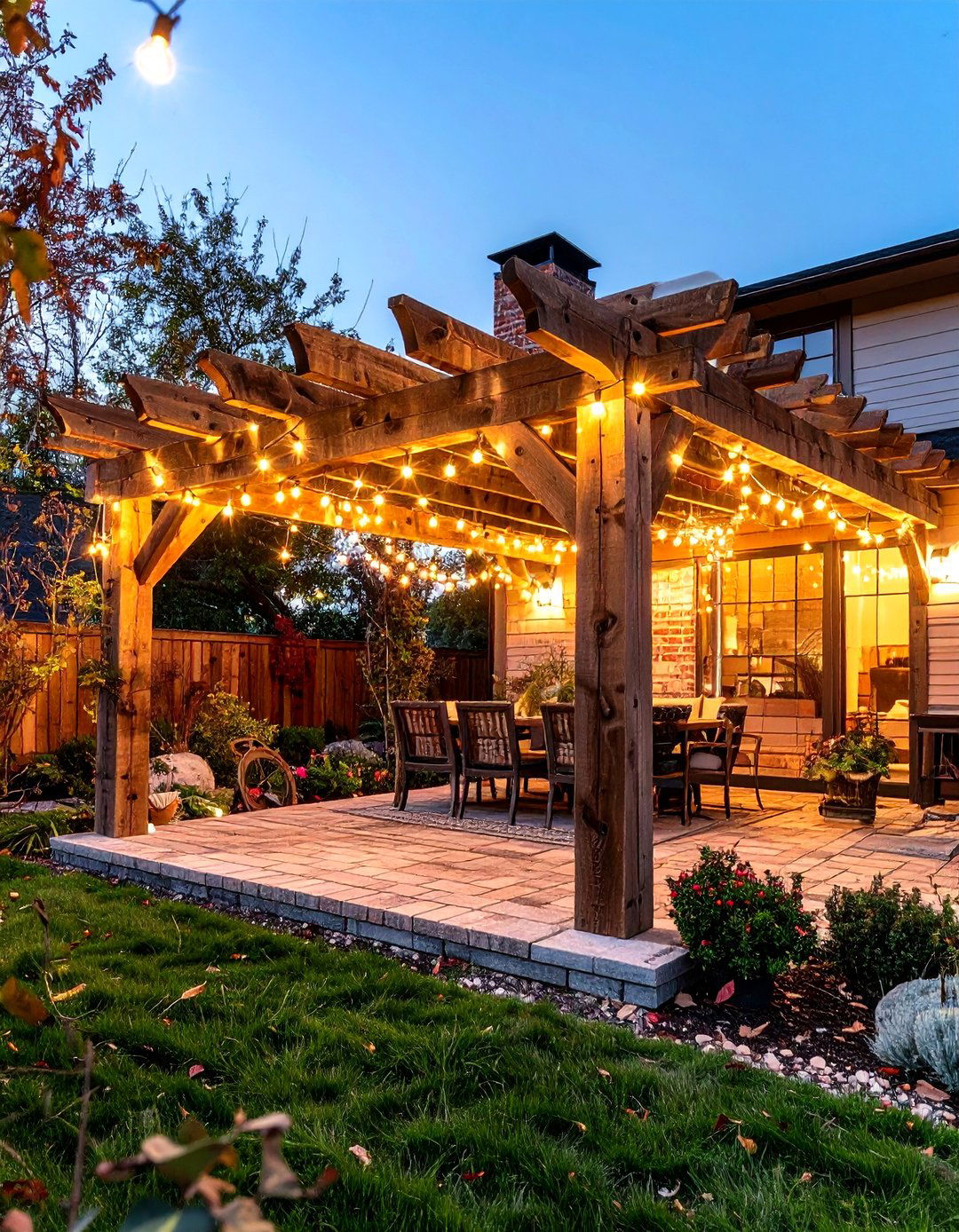 Farmhouse Patio Pergola with Reclaimed Wood Beams - 20 Patio Pergola Ideas