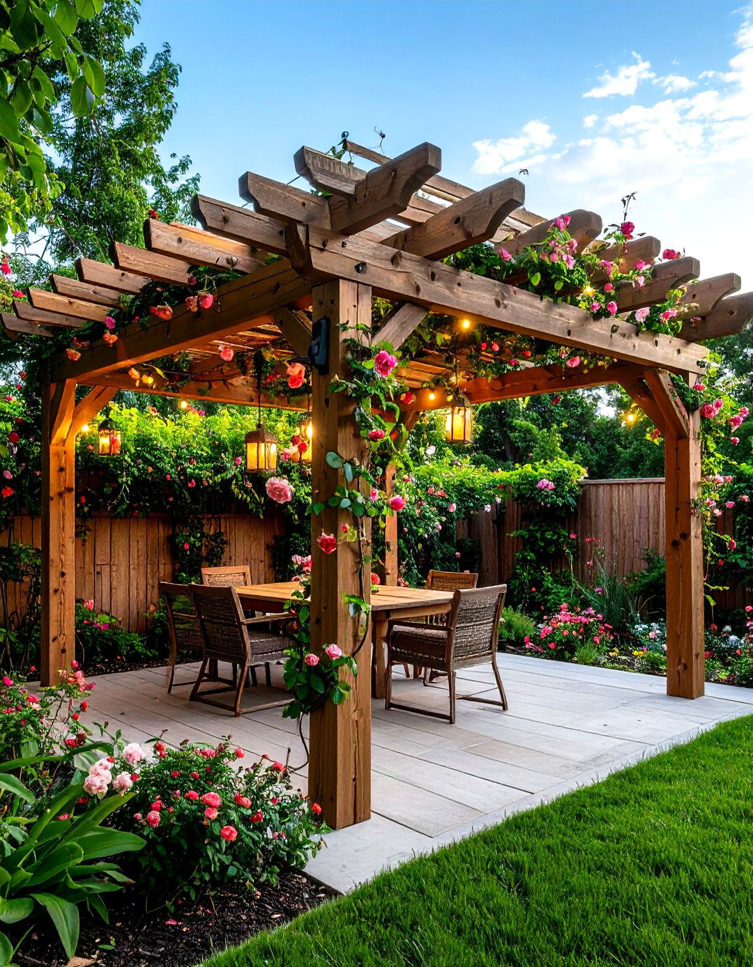 Farmhouse Patio Rustic Beam Pergola - 20 Farmhouse Patio Ideas