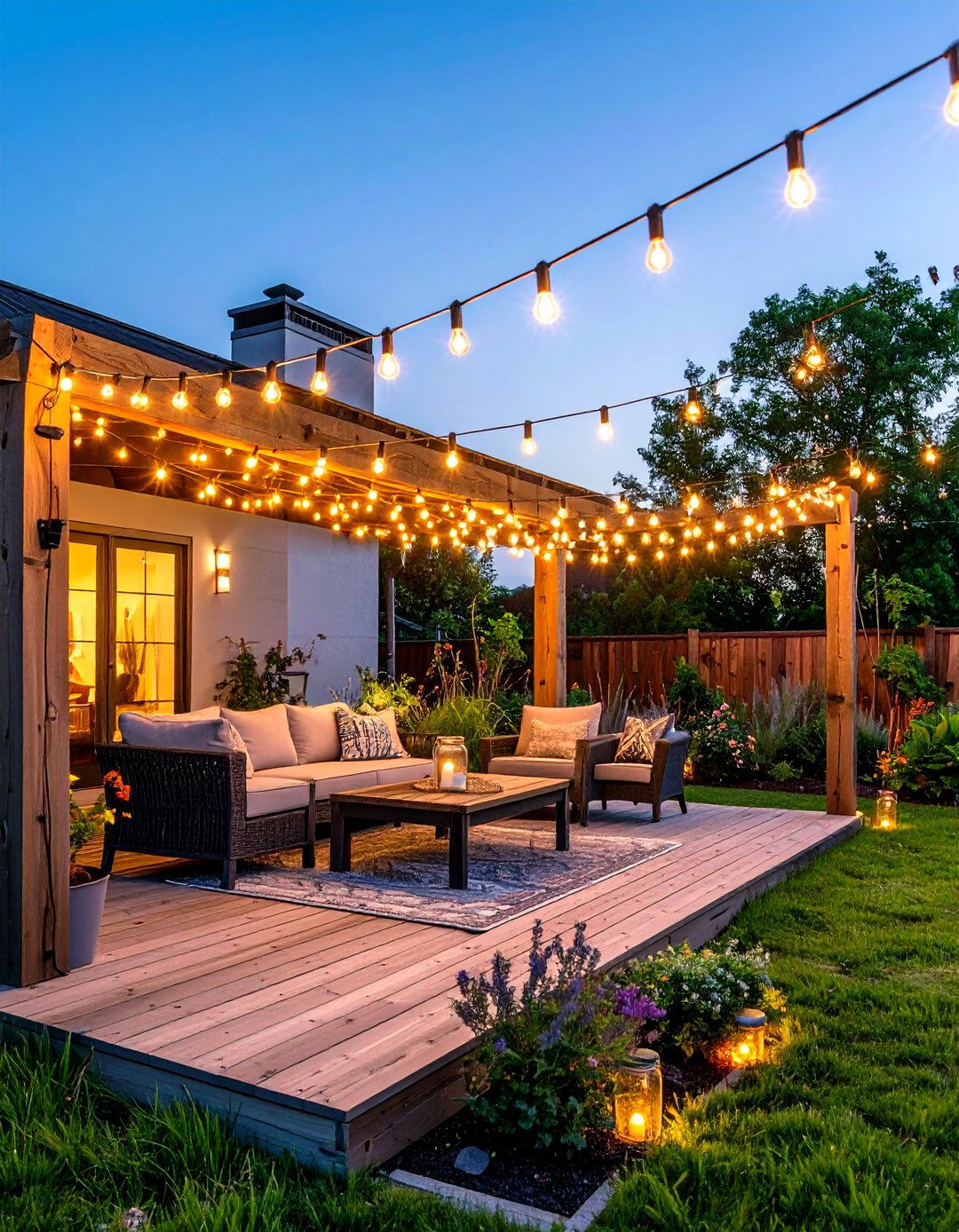 Farmhouse Patio String Light Canopy - 20 Farmhouse Patio Ideas