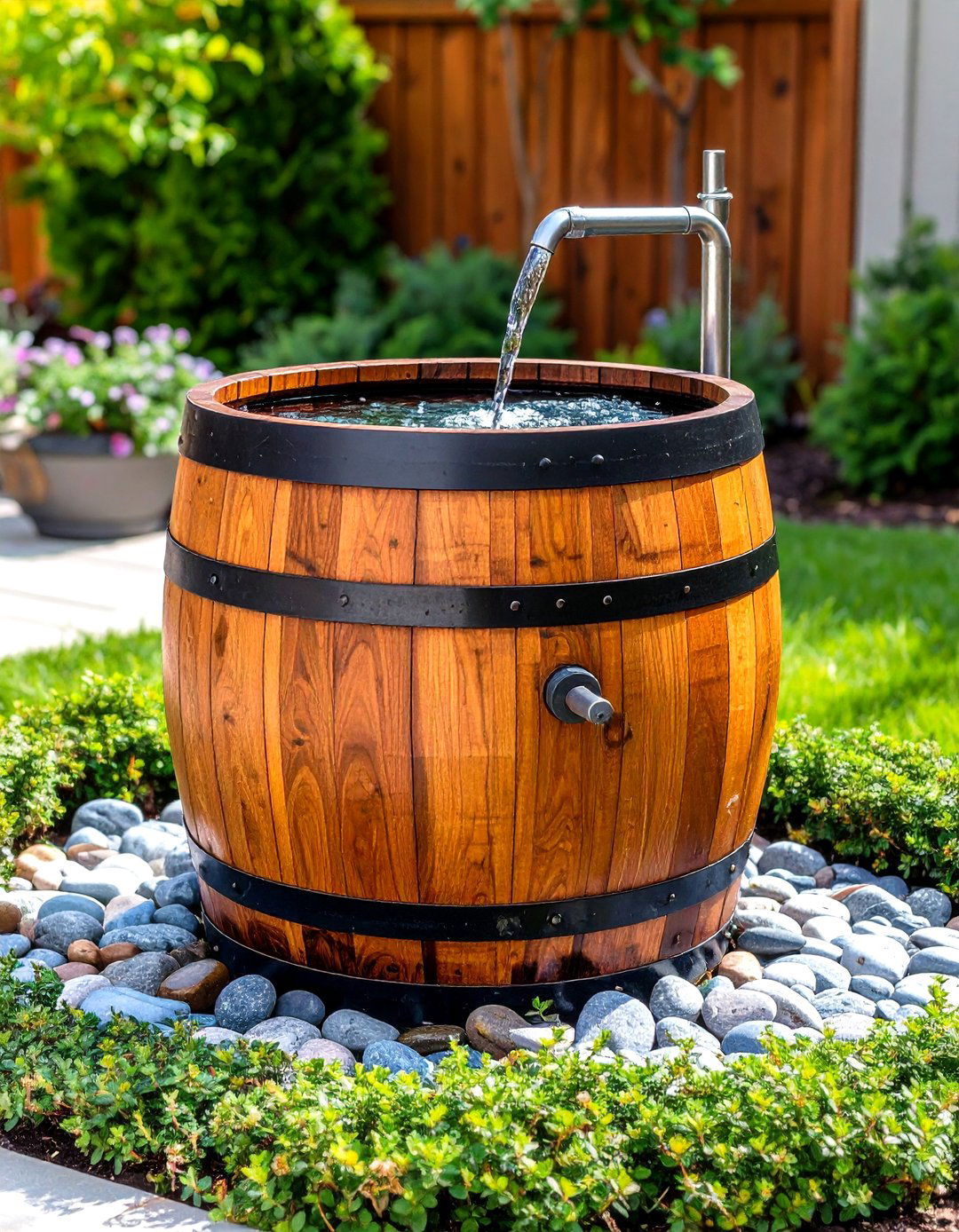 Farmhouse Patio Whiskey Barrel Water Feature - 20 Farmhouse Patio Ideas