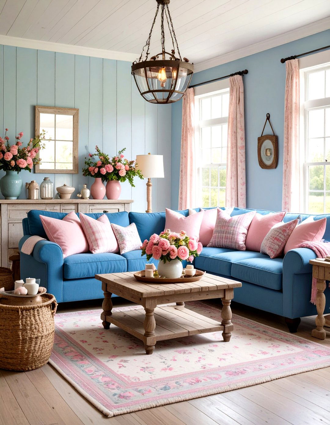 Farmhouse Pink Living Room with Rustic Charm - 20 Pink Living Room Ideas