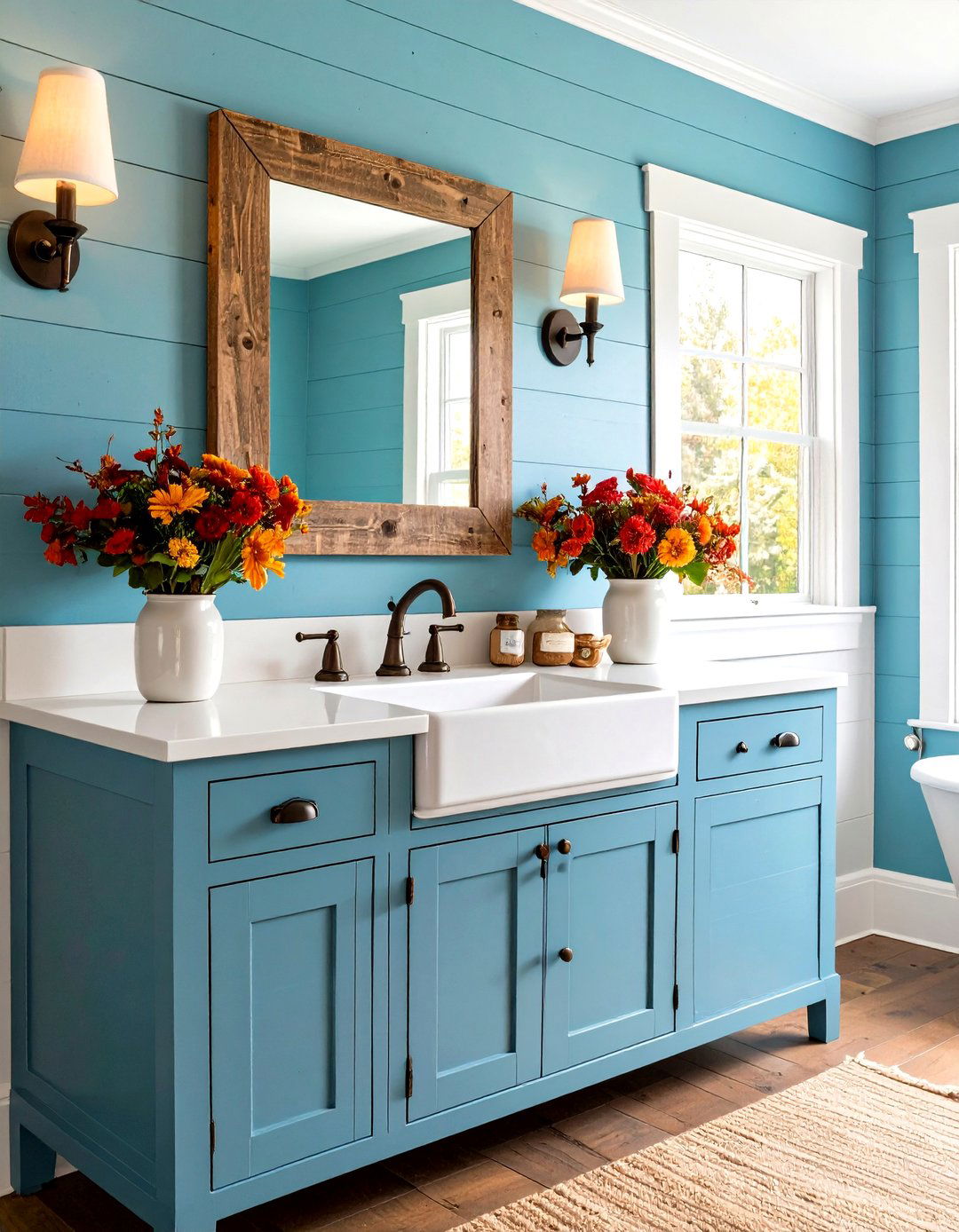 Farmhouse Rustic Bathroom with Shiplap Wall Paneling - 20 Rustic Bathroom Ideas
