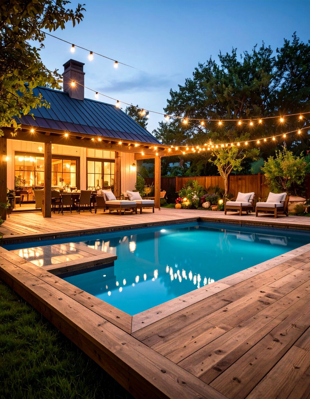 Farmhouse Rustic Pool Deck with Reclaimed Wood - 20 Pool Deck Ideas