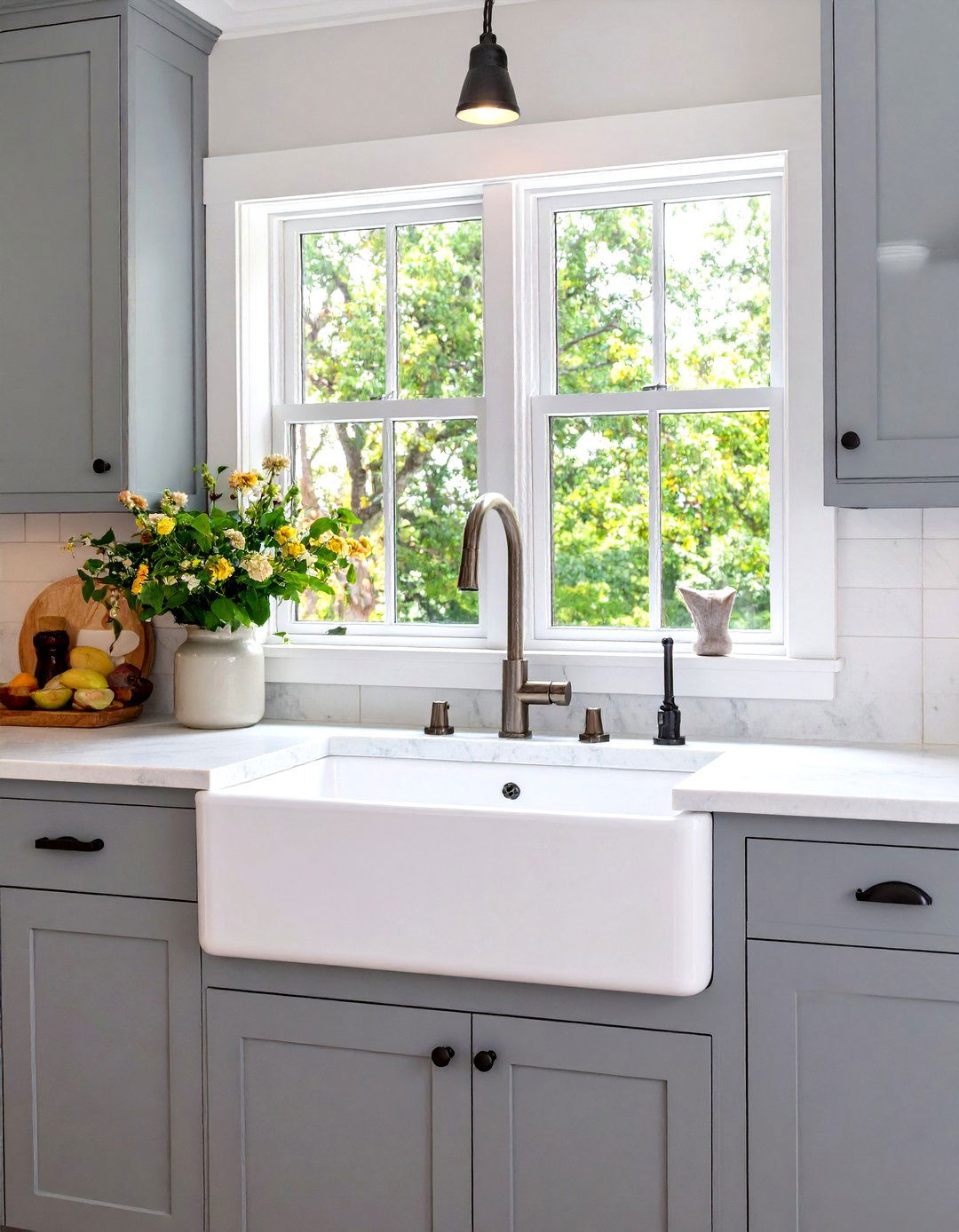 Farmhouse Sinks with Gray Cabinet Surrounds - 20 Farmhouse Kitchen With Gray Cabinets Ideas