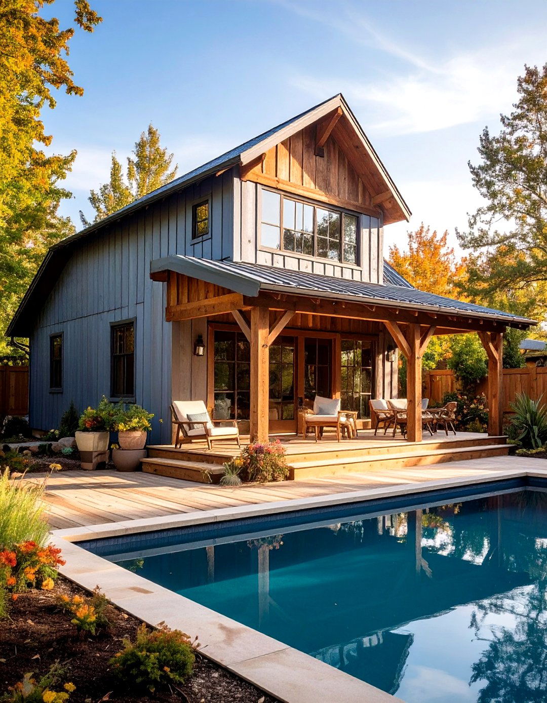 Farmhouse Style Pool House with Sliding Barn Doors - 20 Pool House Ideas