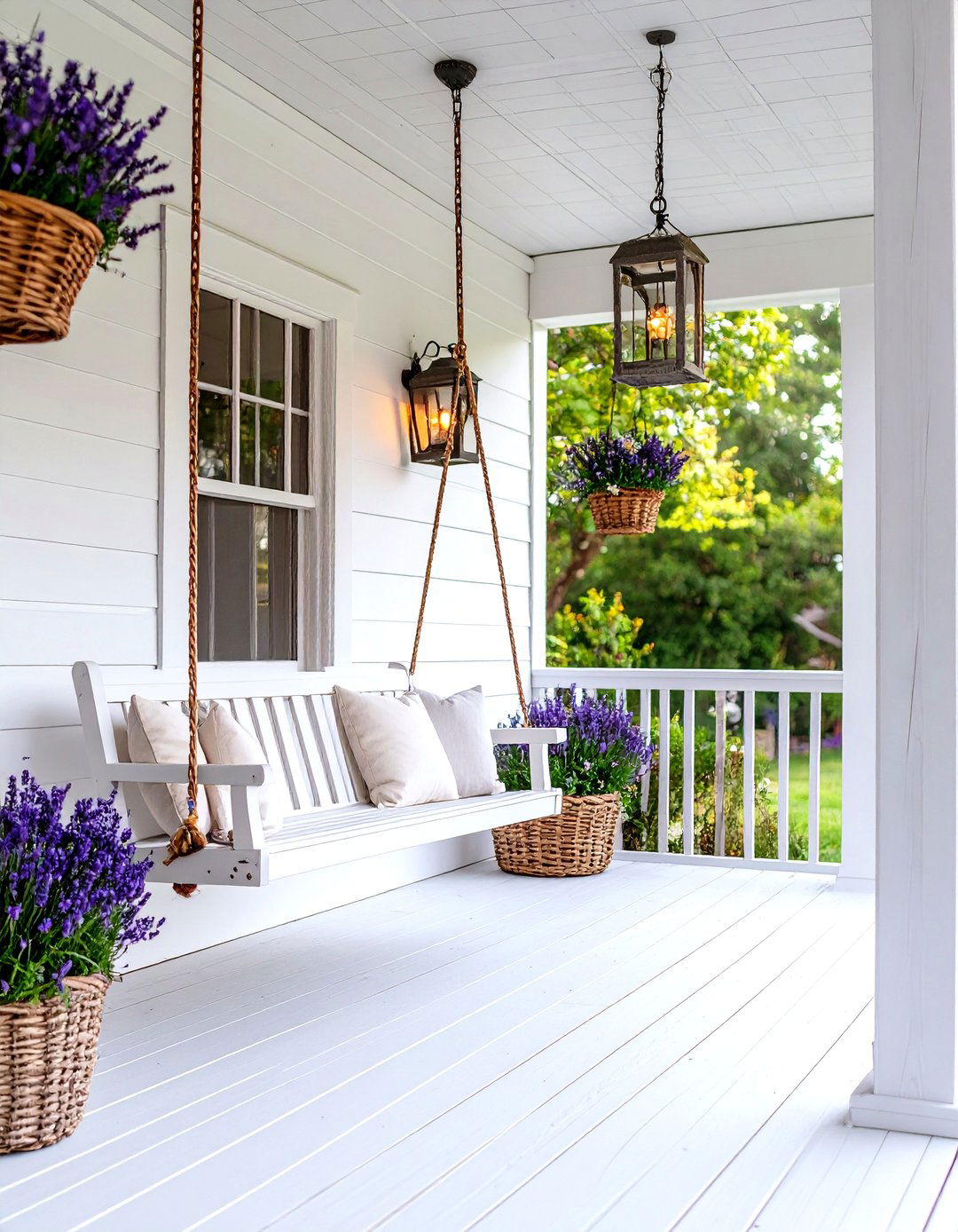Farmhouse Style Porch Deck with Swing - 20 Front Porch Deck Ideas