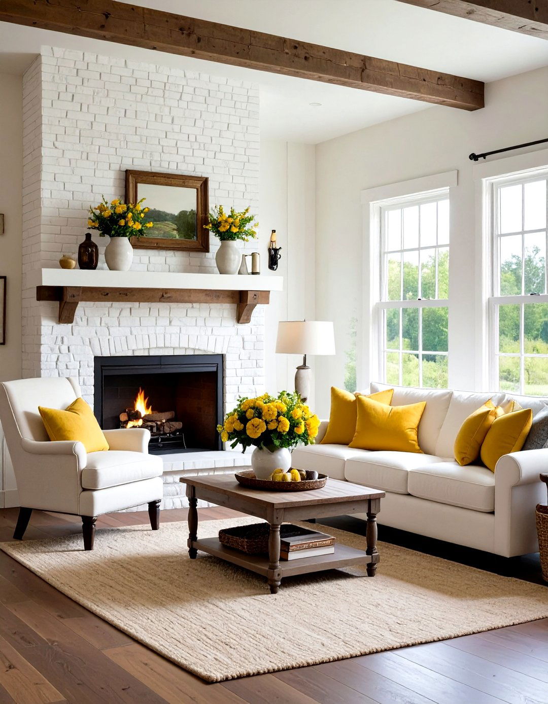 Farmhouse Style Rustic Brick Fireplace with Shiplap Integration - 20 Rustic Brick Fireplace Ideas