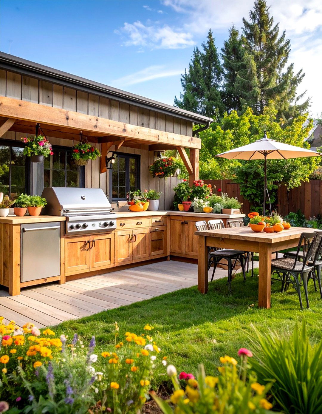 Farmhouse Traditional L Shaped Outdoor Kitchen - 20 L Shaped Outdoor Kitchen Ideas