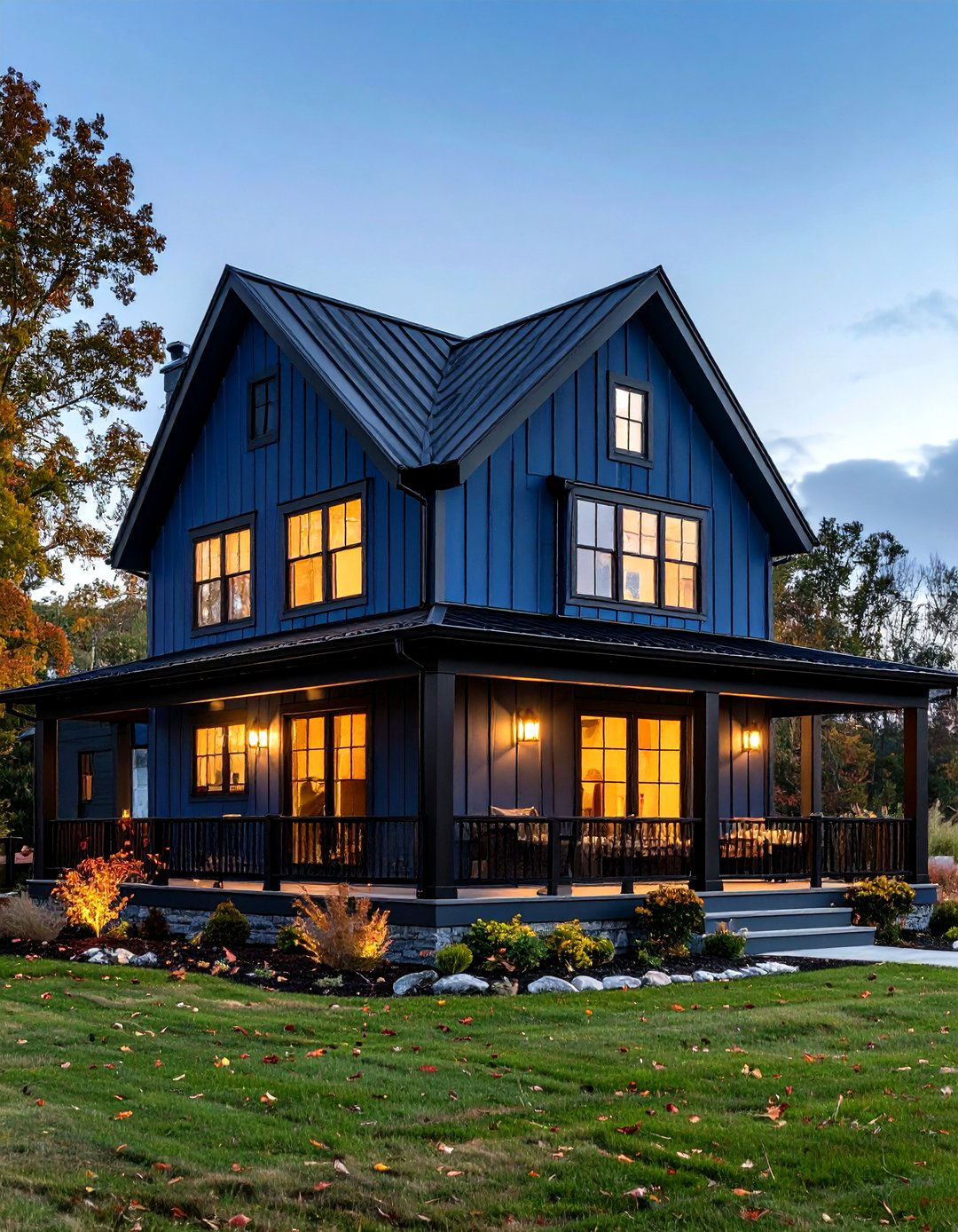 Farmhouse TwistBlack Fascia and Railings - 20 Dark Blue House With Black Trim