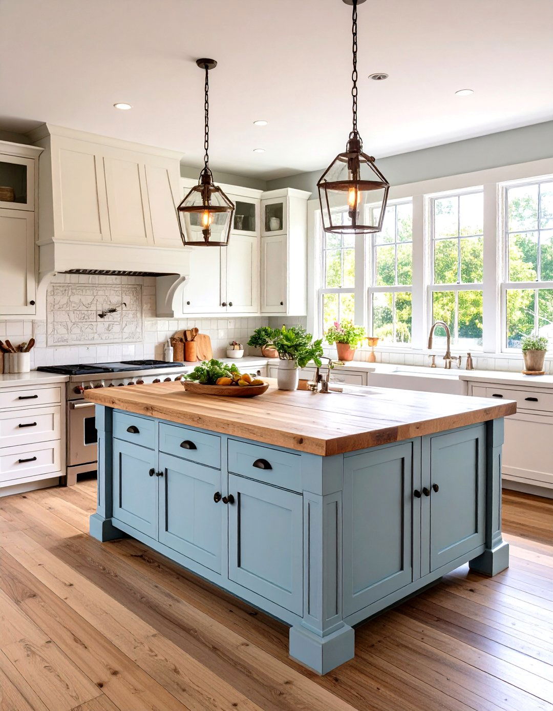 Farmhouse Warmth With Butcher Block Tops - 20 Double Island Kitchen Ideas