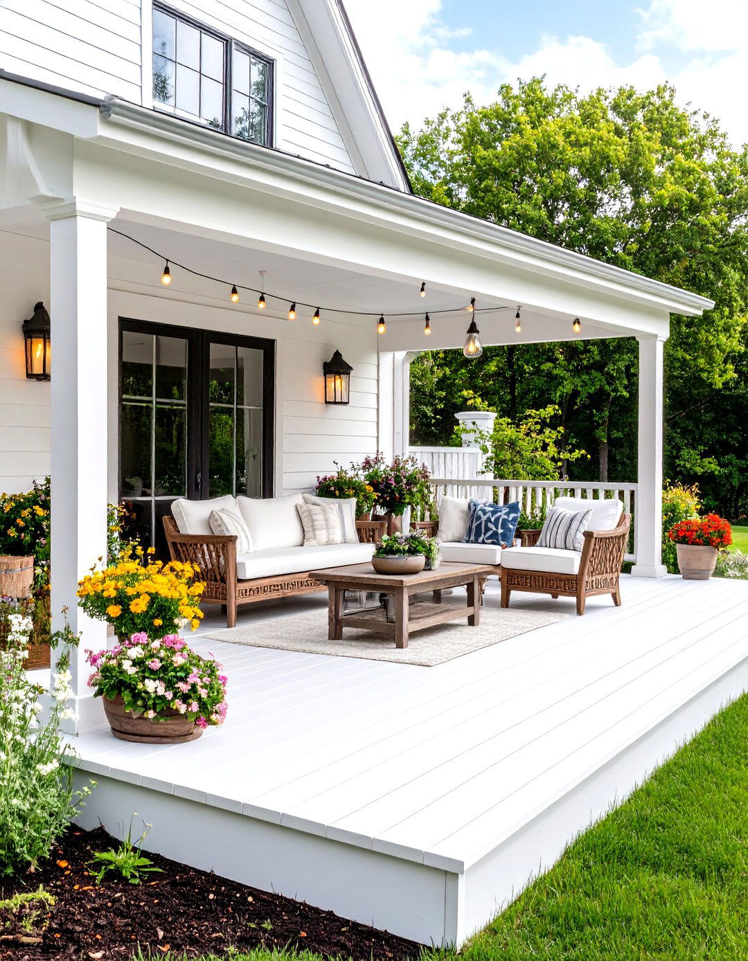 Farmhouse White Deck with Shiplap and Rustic Charm - 20 White Deck Ideas