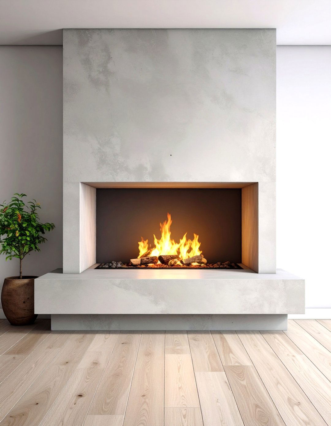Faux Concrete Minimalist Fireplace - 20 Faux Fireplace Ideas