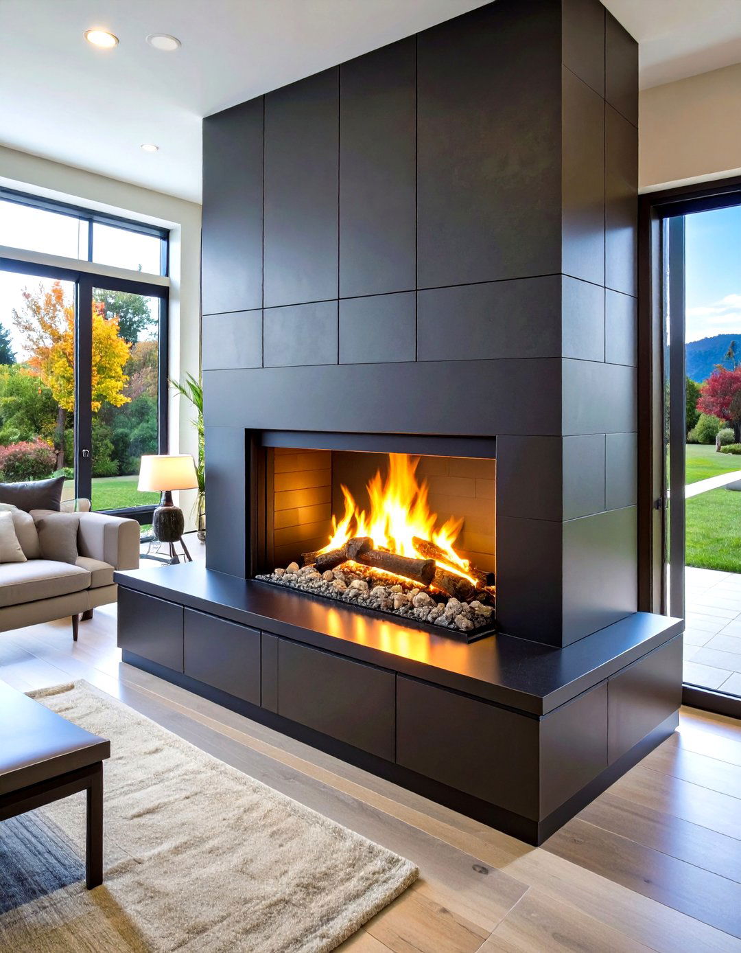 Faux Fireplace with LED Ambiance - 20 Fireplace Wall Ideas