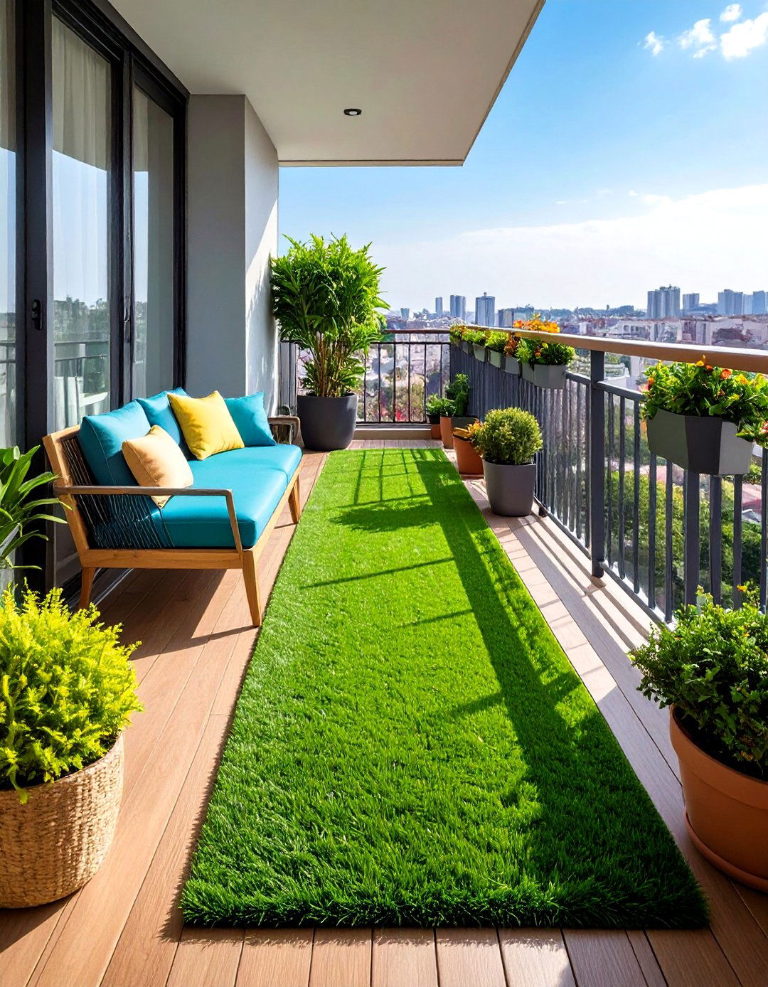 Faux Turf Flooring - 20 Small Balcony Ideas