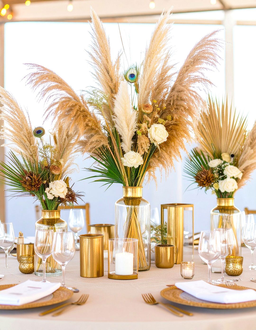 Feather and Pampas Wedding Centerpiece with Bohemian Heights - 20 Wedding Centerpiece Ideas