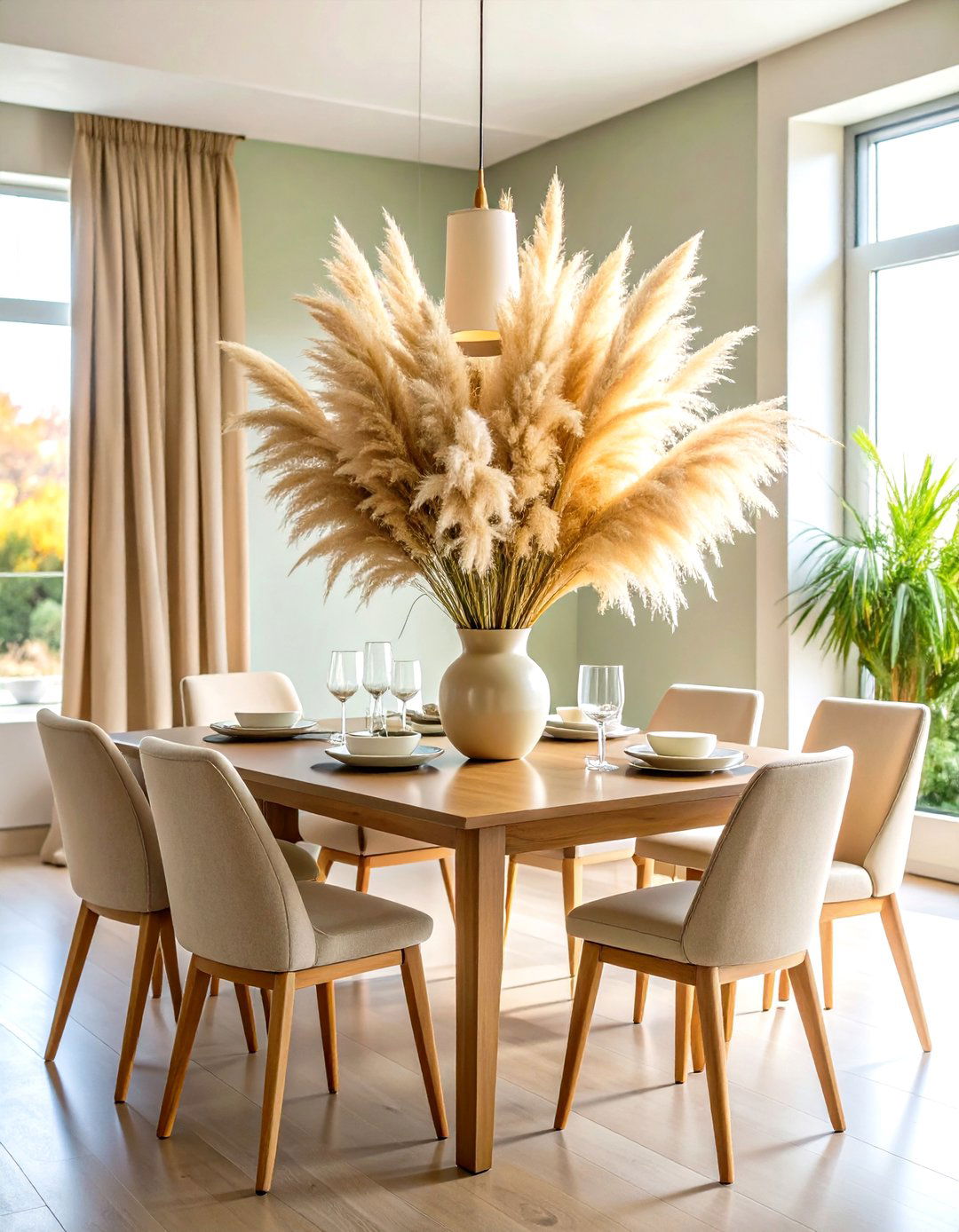 Feathery Pampas Elegance - 20 Dining Table Centerpiece Ideas