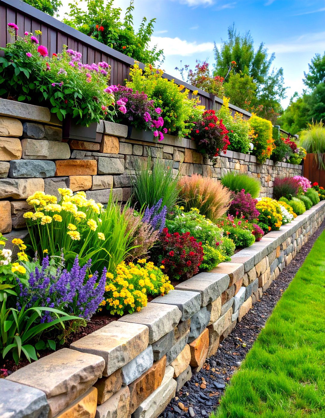 Feature Wall with Integrated Planters - 20 Stone Wall Ideas