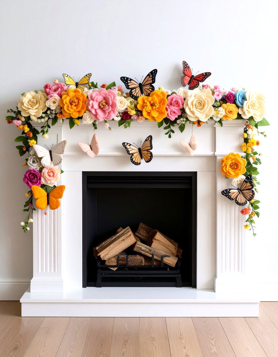 Felt Flower and Wool Mantel Garland - 20 Mantel Garland Ideas