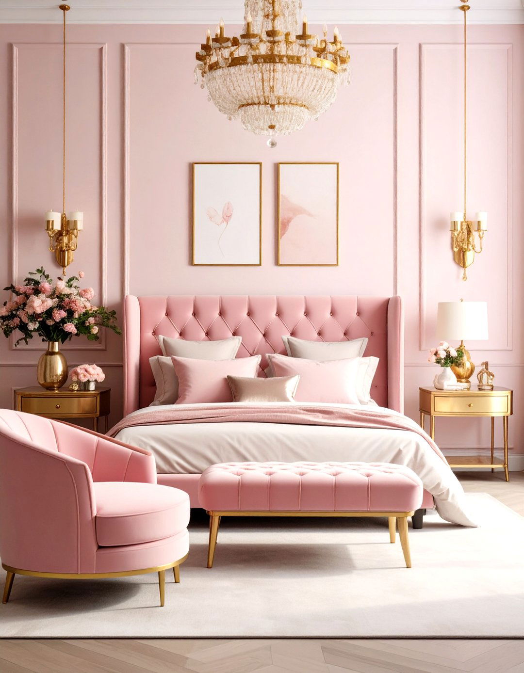 Feminine Pink and Gold Paris themed Bedroom - 20 Paris-themed Bedroom Ideas