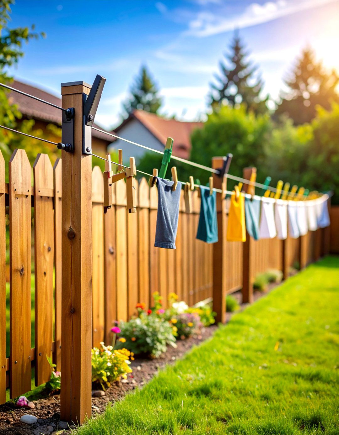Fence Mounted Outdoor Clothesline - 20 Outdoor Clothesline Ideas