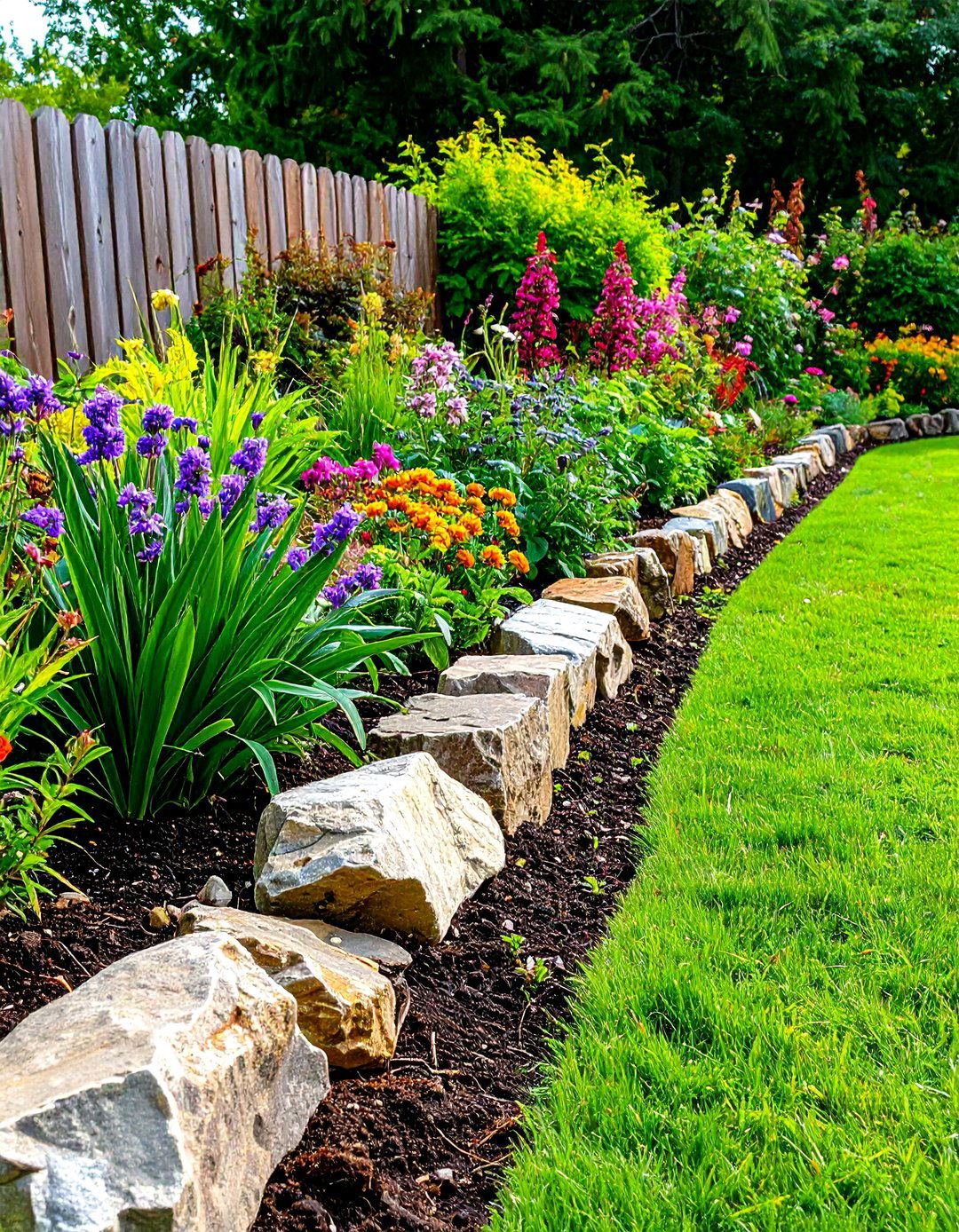 Fieldstone Border - 20 Stone Garden Edging Ideas