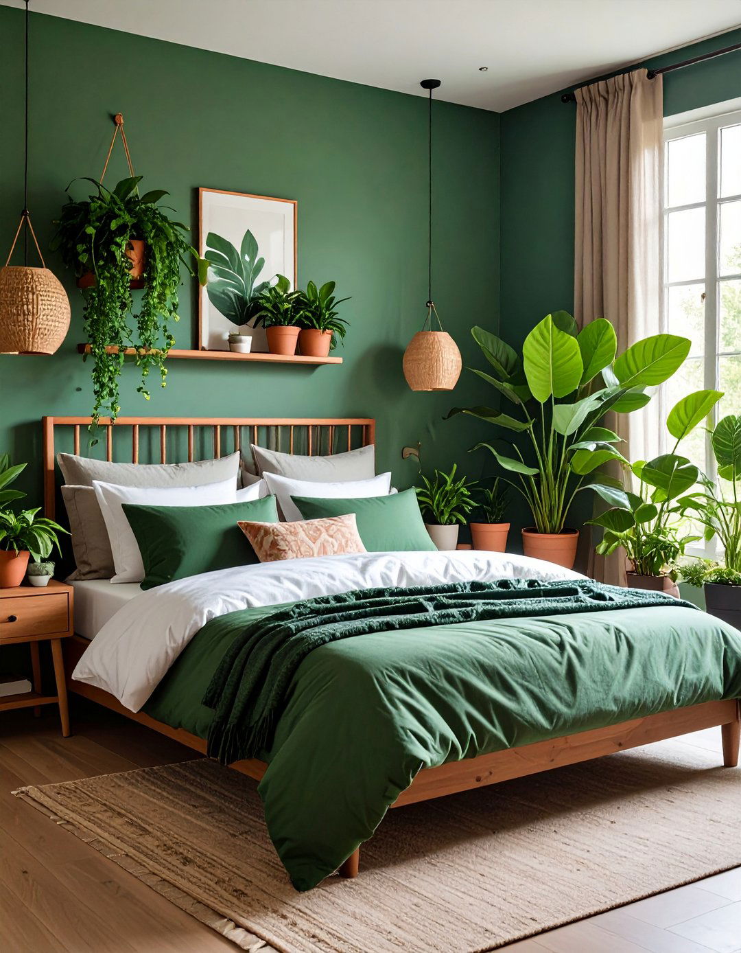 Fill a Forest Green Bedroom with Real Plants for Living Texture - 20 Forest Green Bedroom Ideas