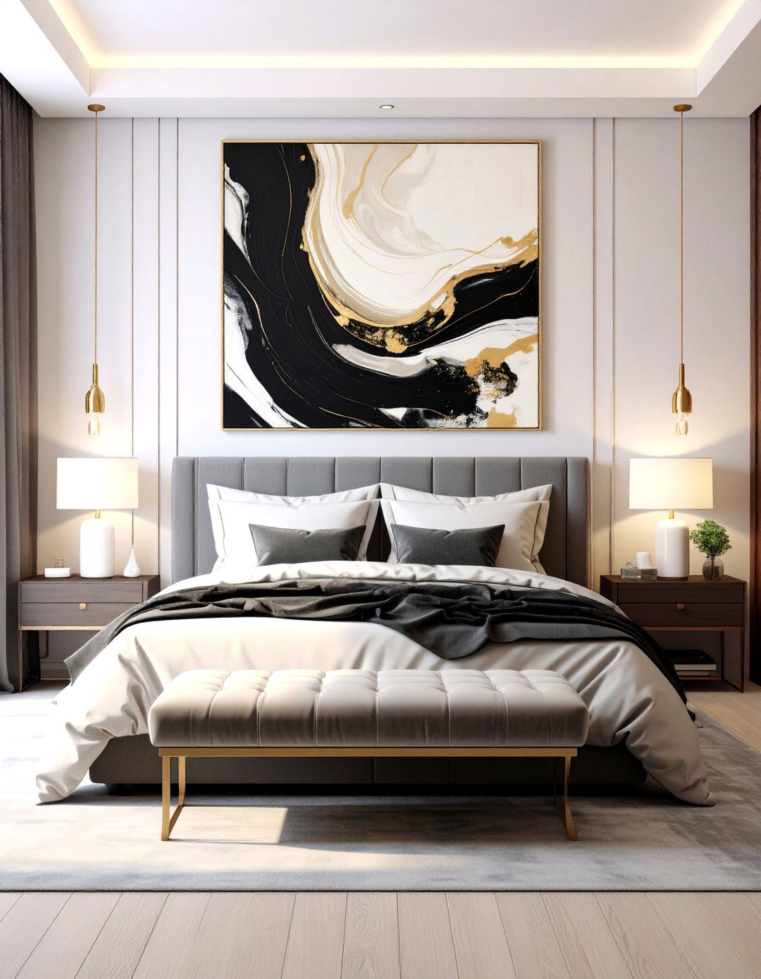 Finish with One Bold Black and Cream Statement Art - 20 Cream and Black Bedroom Ideas