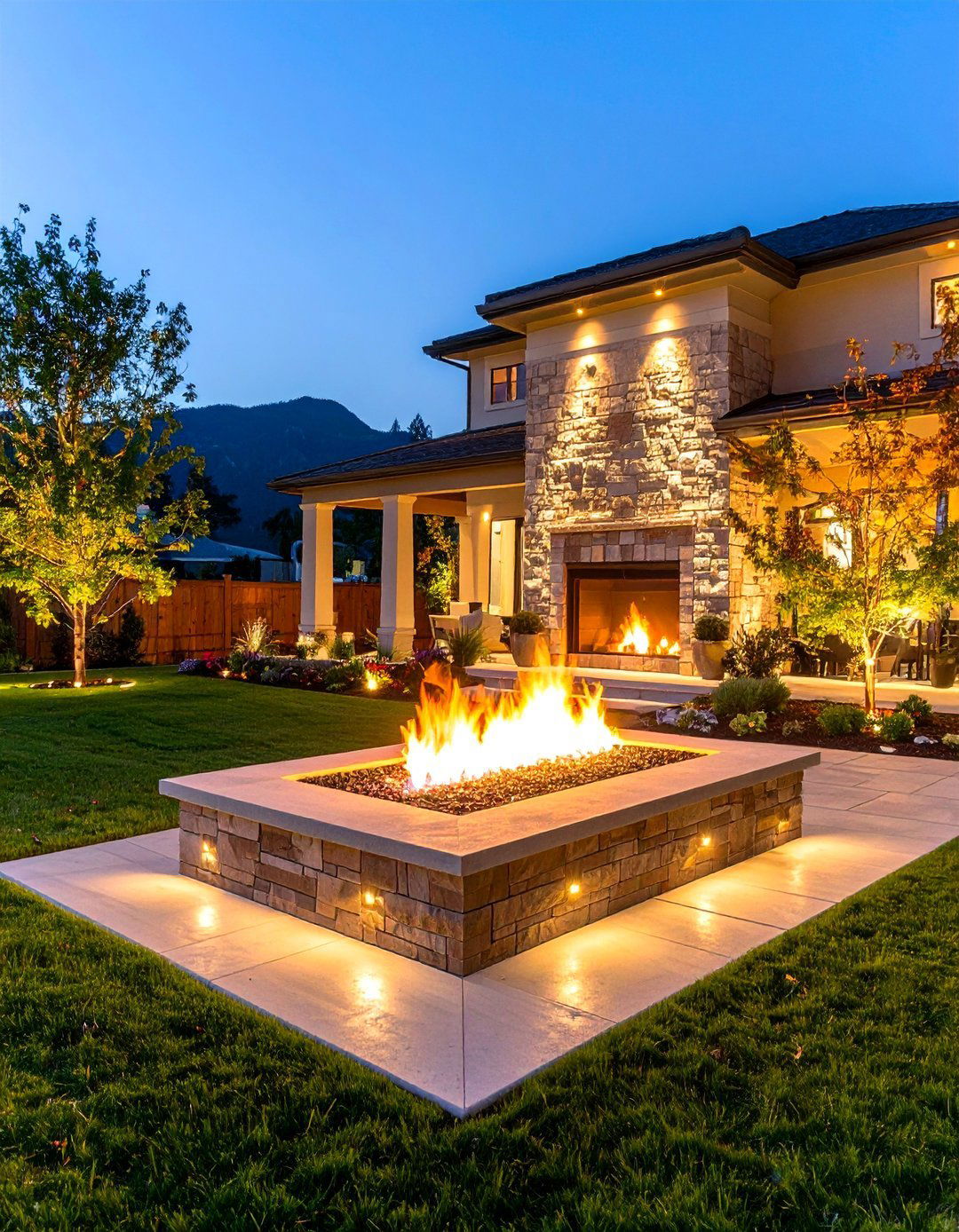 Fire Feature and Outdoor Fireplace Landscape Lighting Theme - 20 Landscape Lighting Ideas