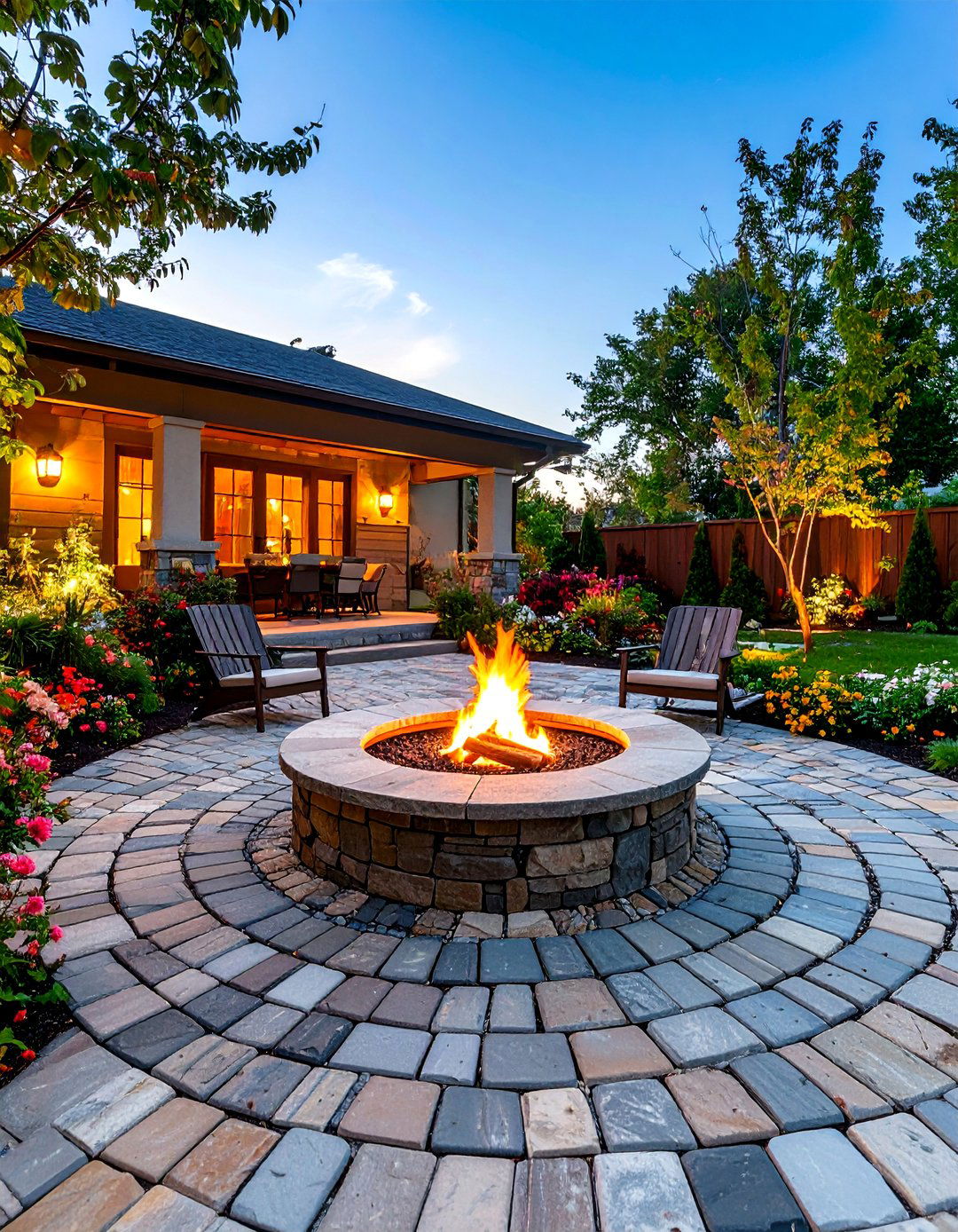 Fire Pit Centered Cobblestone Patio - 20 cobblestone patio ideas