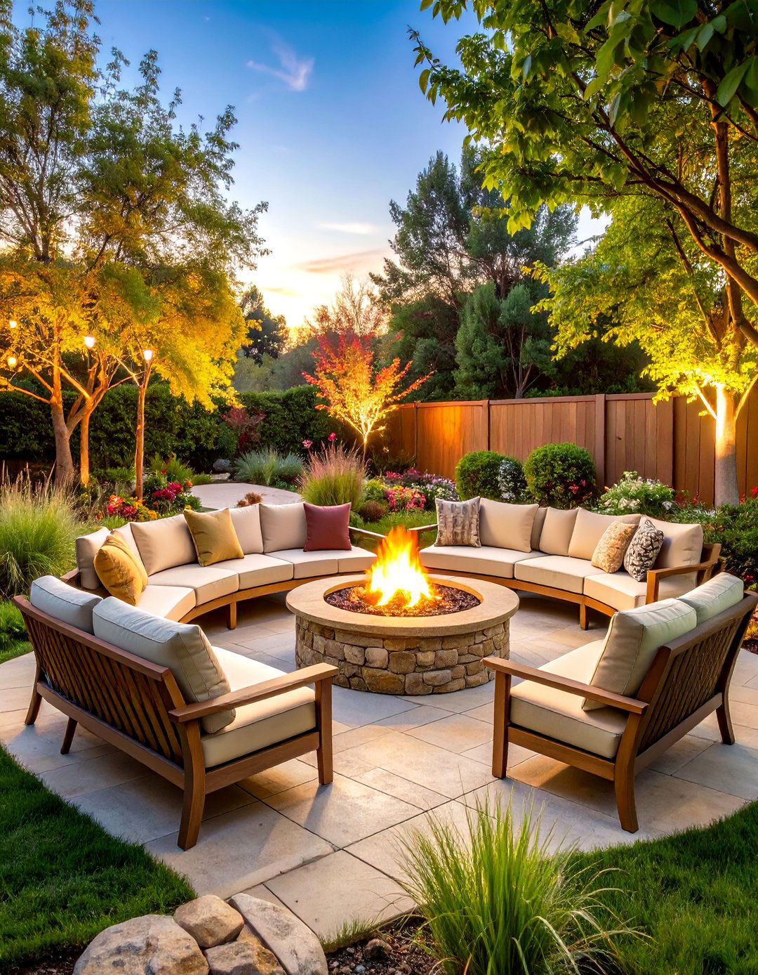 Fire Pit Garden Centerpiece with Seating - 20 Garden Centerpiece Ideas