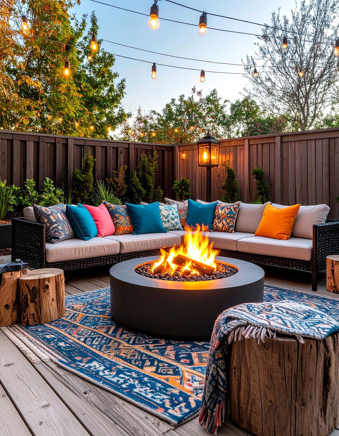 Fire Pit Lounge with Floor Cushions for a Boho House Exterior - 20 Boho House Exterior Ideas