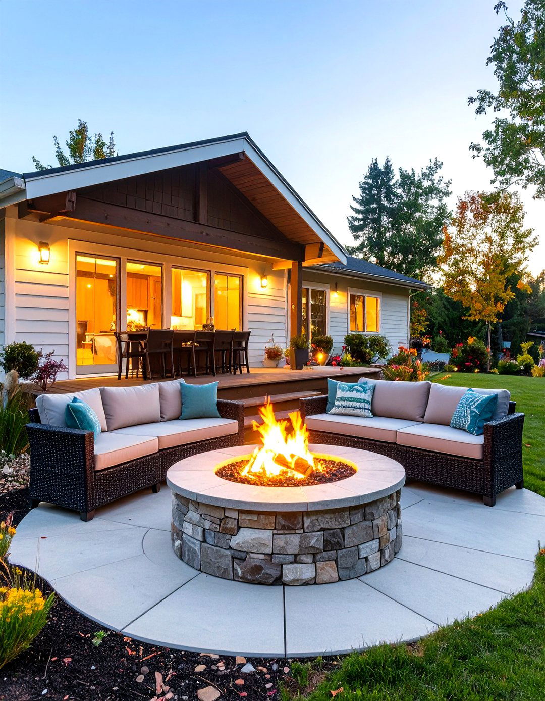 Fire Pit Mobile Home Deck with Cozy Seating - 20 Mobile Home Deck Ideas