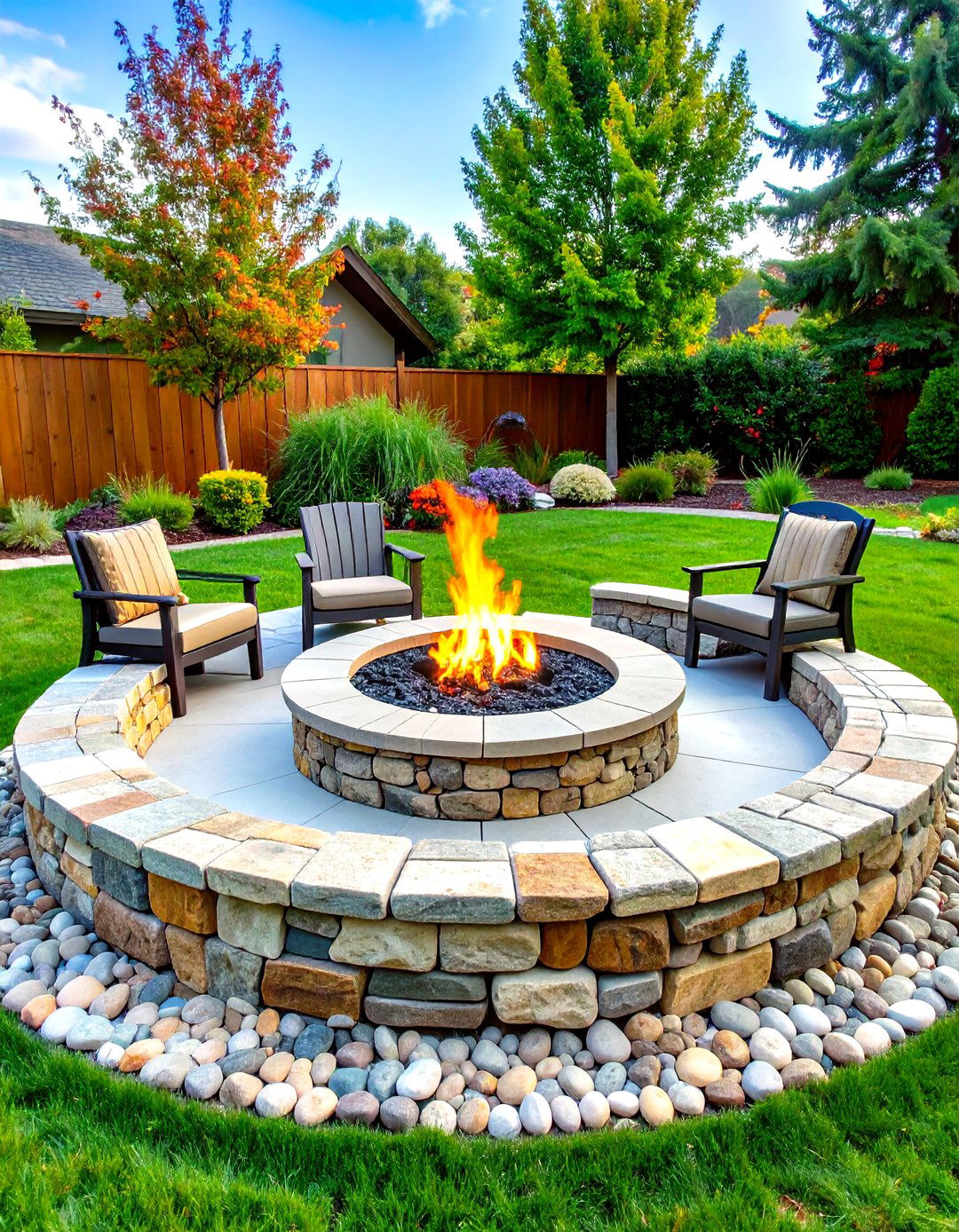 Fire Pit River Rock Edging Surround - 20 River Rock Edging Ideas