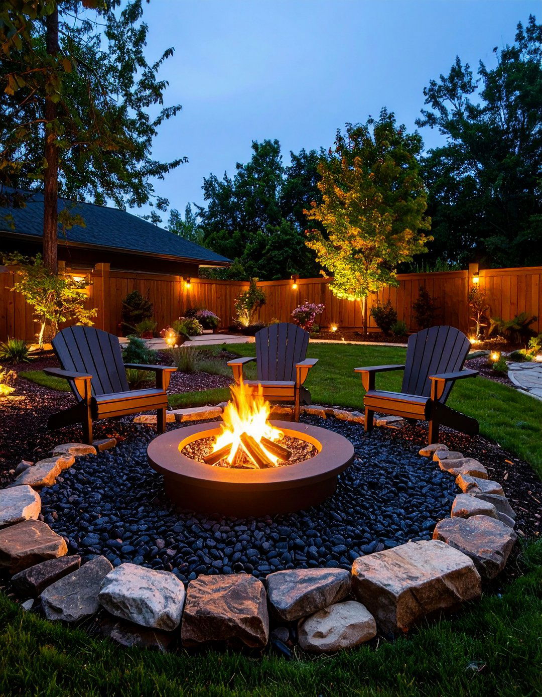 Fire Pit Safety Apron of Black River Rock - 20 Black River Rock Landscaping Ideas