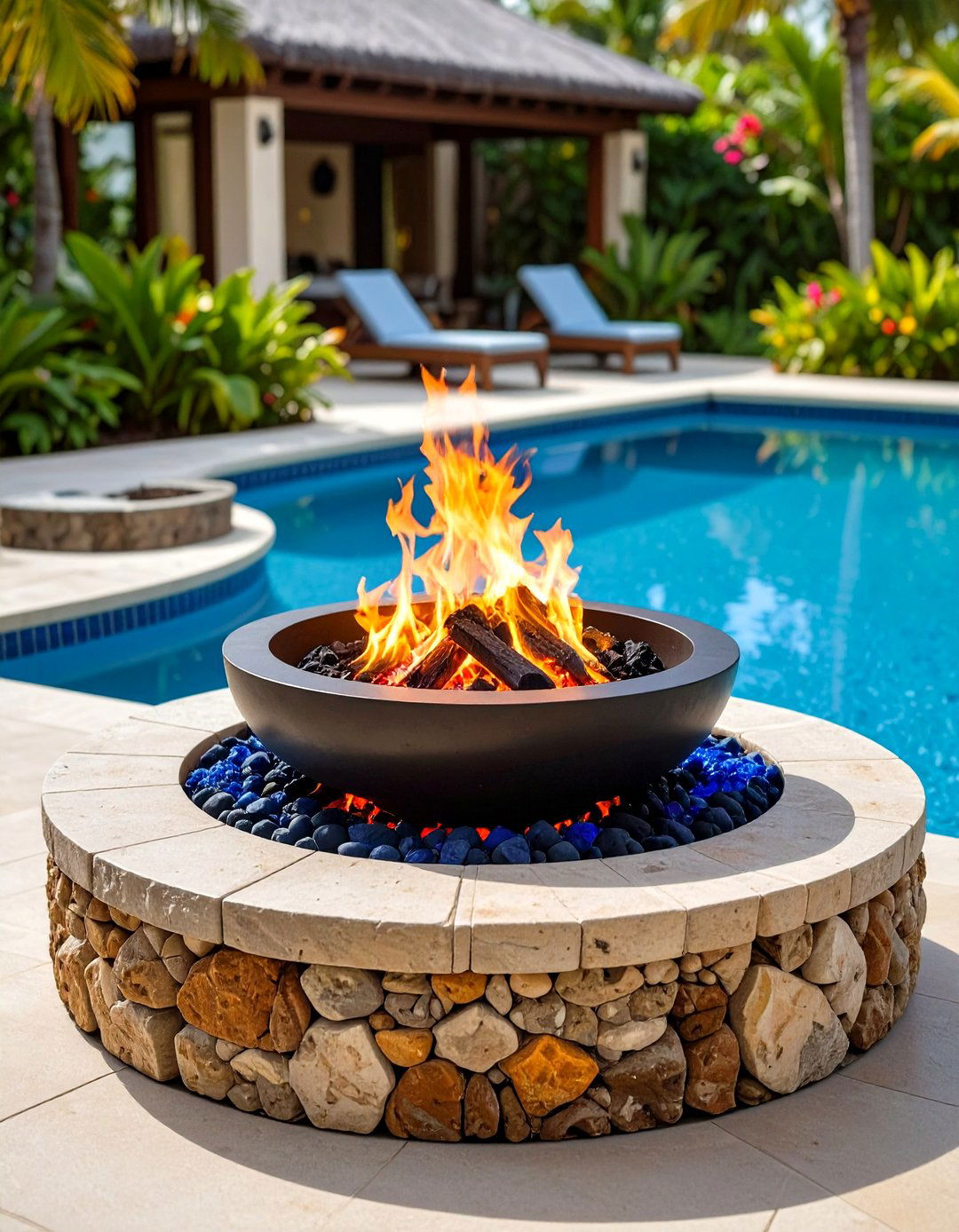 Fire Pits and Volcano Inspired Elements - 20 Tropical Pool Landscaping Ideas