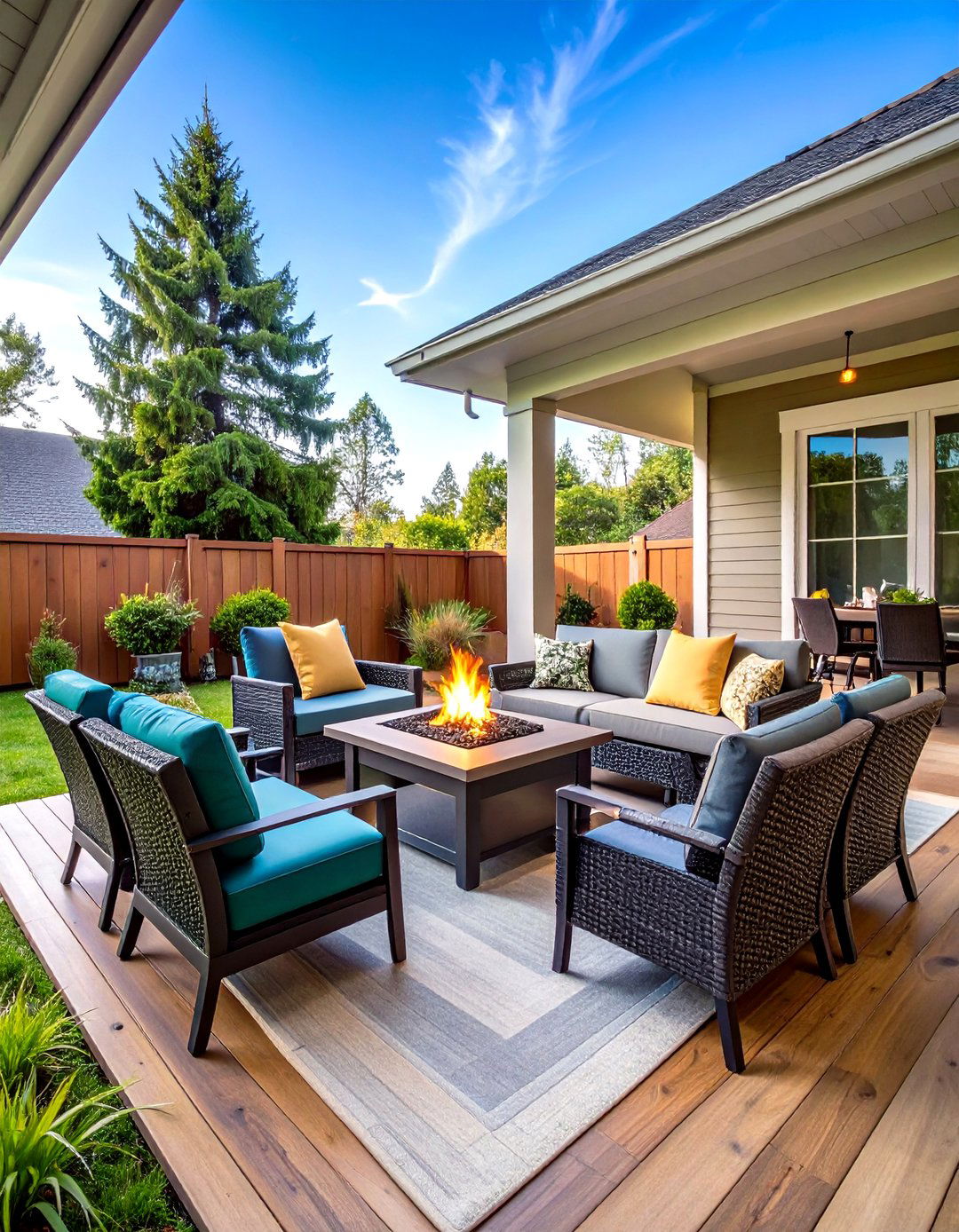 Fire Table Gathering Porch Deck - 20 Front Porch Deck Ideas