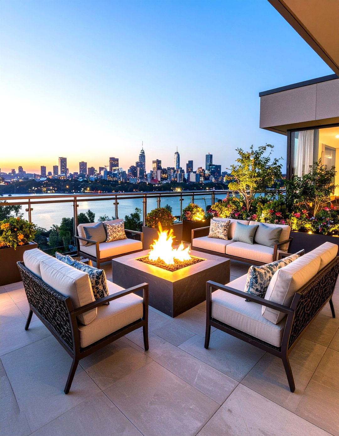 Fire and Water Feature Penthouse Balcony - 20 Penthouse Balcony Ideas