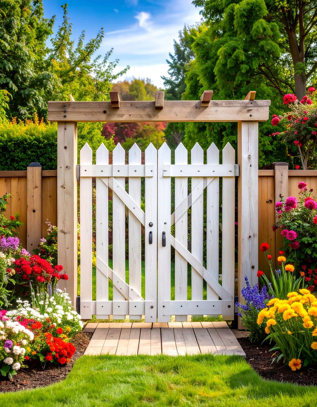 Firefly Create a high quality image with extra brightness of a recycled pallet garden gate - 20 garden gate ideas